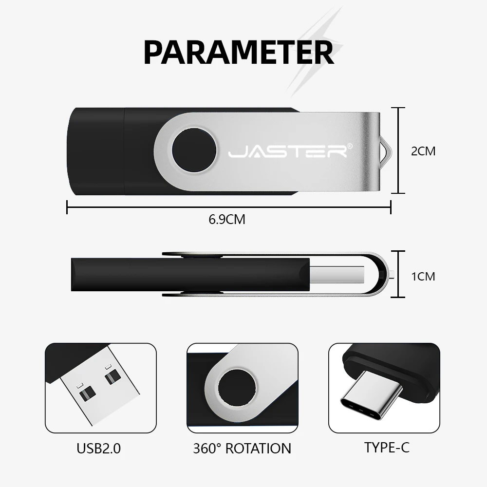 JASTER Black TYPE-C 128GB Blue Memory Stick 64GB محرك القلم المقاوم للماء 32GB قرص U عالي الجودة 16GB الأرجواني USB Stick 8GB 4GB