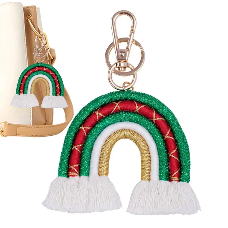 Bag Charm Christmas Macrame Bag Keychain Accessories Woven Santa Claus Rainbow Keychain Pendant Bag Keychain Charm Decorative