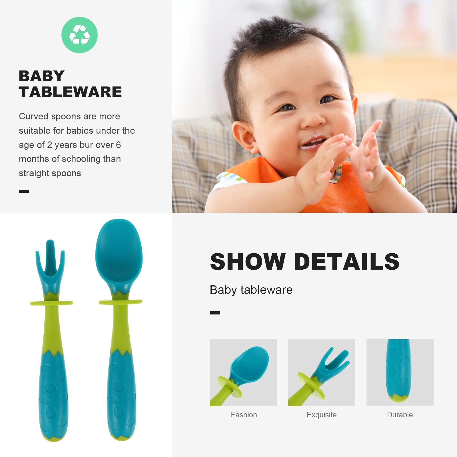 

Training Spoon Set Baby Utensils Toddler Forks Cutlery Feed Polypropylene Child Curved Design Non Slip Handle 360 Degree Bend