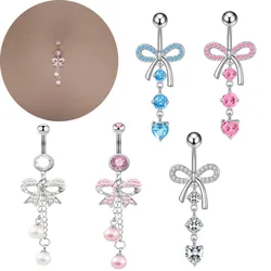 Surgical Steel Belly Piercing Jewelry Bow Dangle Belly Button Rings for Women CZ Navel Rings Body Jewelry