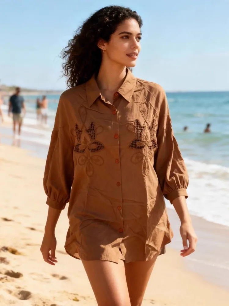 

Туника, пляжная одежда, женские однотонные мини-платья, пляжные накидки, свободный крой, купальники, накидки на бикини, прозрачное платье-рубашка