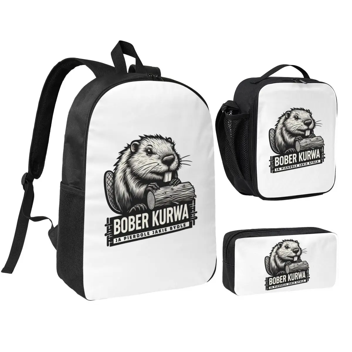 

Poland Beaver Bober Polish Bobr Kurwa Backpack Student BookBag School Bag Shoulder Bags 3ps Insulated Lunch Bag Pencil Case