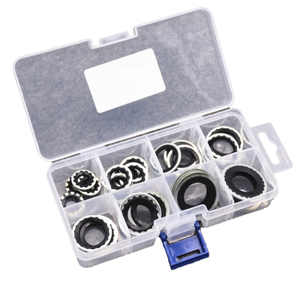 30pcs A/C Gasket Assortment Air Conditioning System Sealing O-ring Kit Compressor Port Seal Washer Kit Pipe Head Sealing Gasket