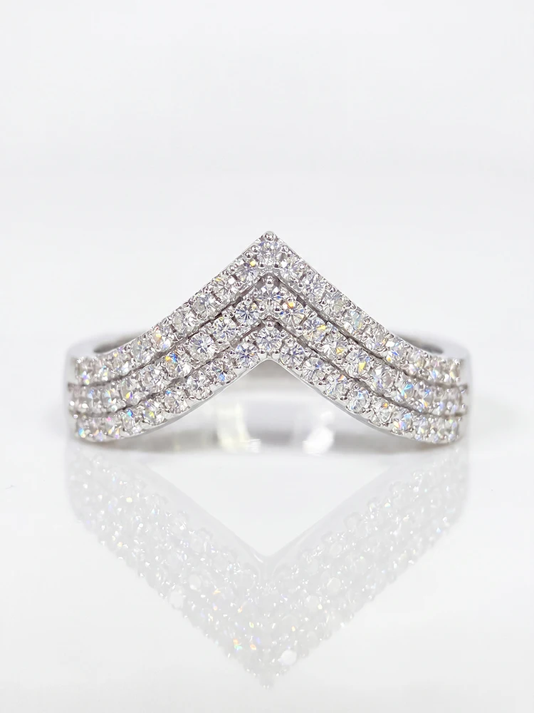 Echte runde Moissanit-Diamant-V-förmige Ringe für Damen, modisch für den täglichen Gebrauch, Jubiläen und Partys, 925er Sterlingsilber, edler Schmuck. – Detail 4