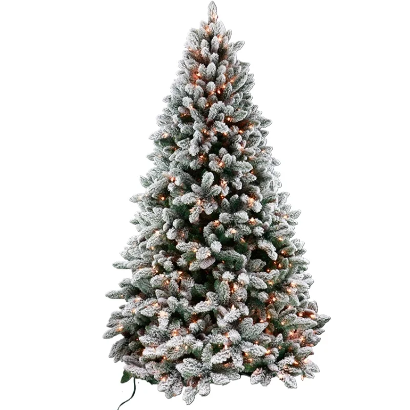 Artificial Christmas Tree PVC Pointed Flocking with LED Lights Christmas Atmosphere Decoration 1.2/1.5/1.8m Christmas Tree