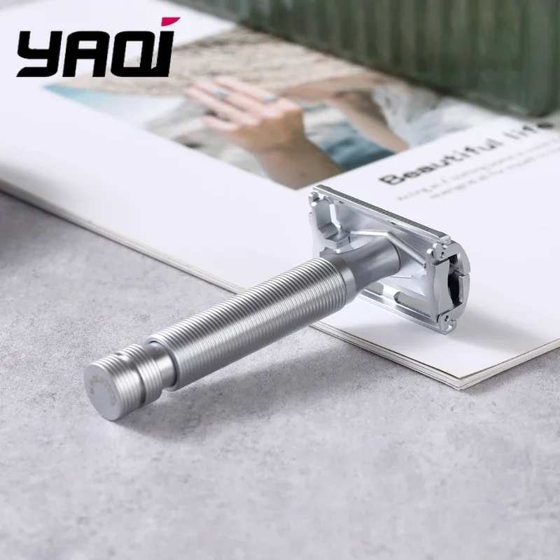 2026-yaqi-monarch-safety-razor-matte-chrome-color-men's-shaving-razor-double-edge-manual-vintage-shaving-tool