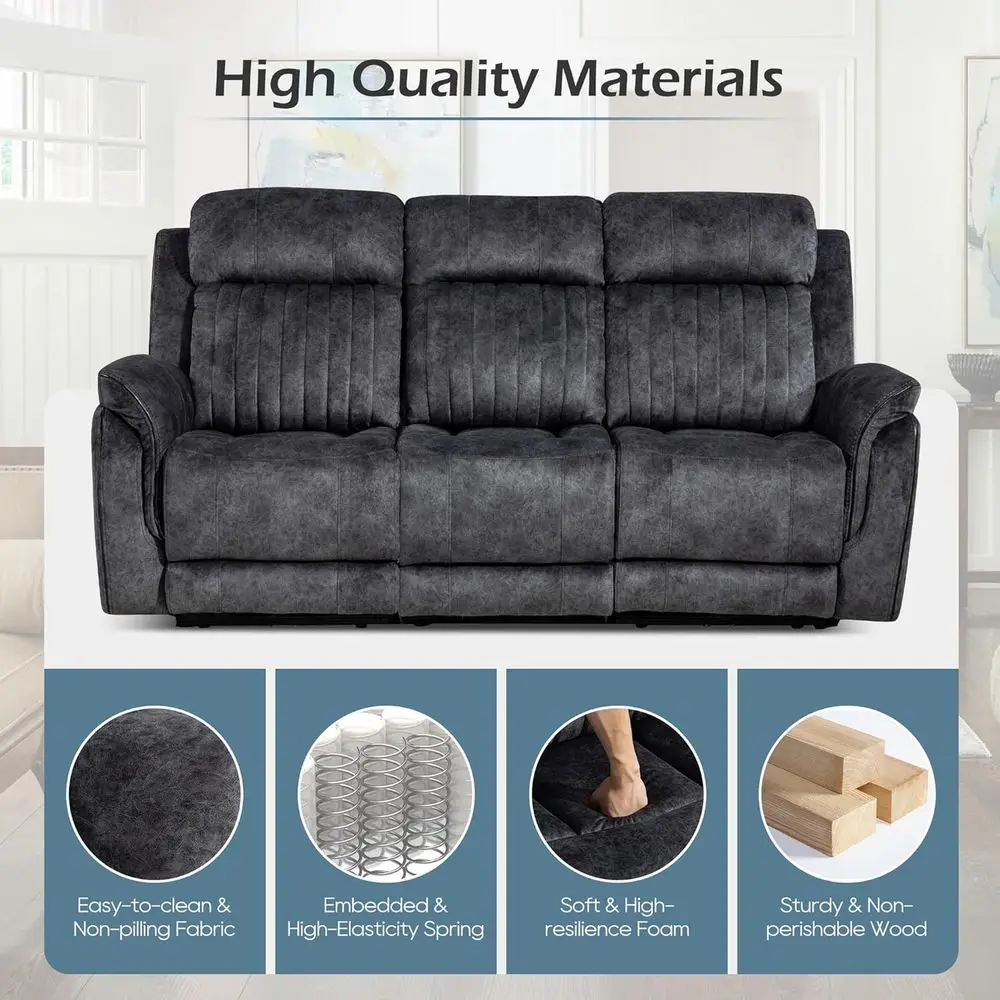 أريكة كهربائية قابلة للاستلقاء بثلاثة مقاعد مع مسند قابل للتعديل وشحن لاسلكي ومنافذ USB وحاملات أكواب ومخرج باللون الرمادي #6