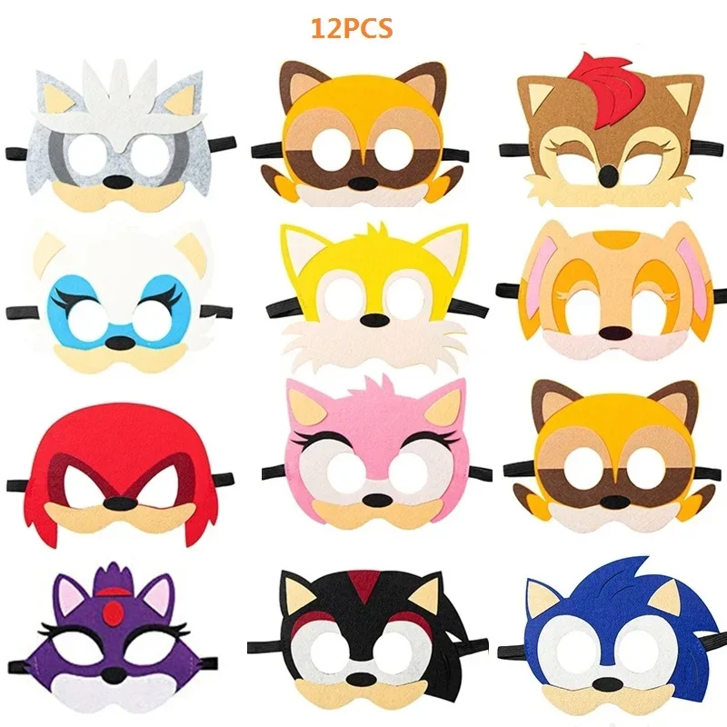 12Pcs Sonic Mask Party Decoration Set Cartoon  birthday gift party Halloween Cool Accessories Favorite Ornament For Boys Girls