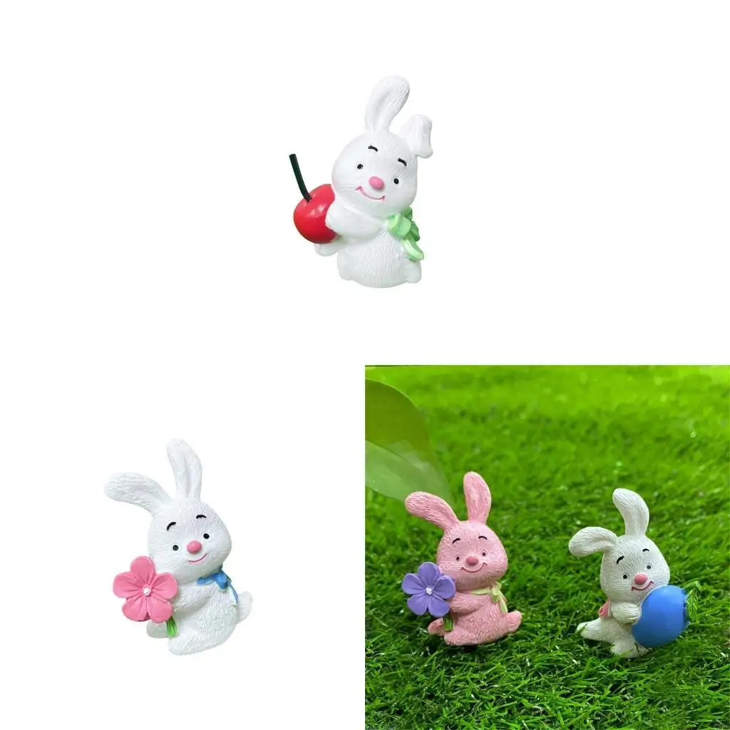 62KD Adorable Rabbit Cake Toppers Rabbit Figurine for Holiday and Home Decoration