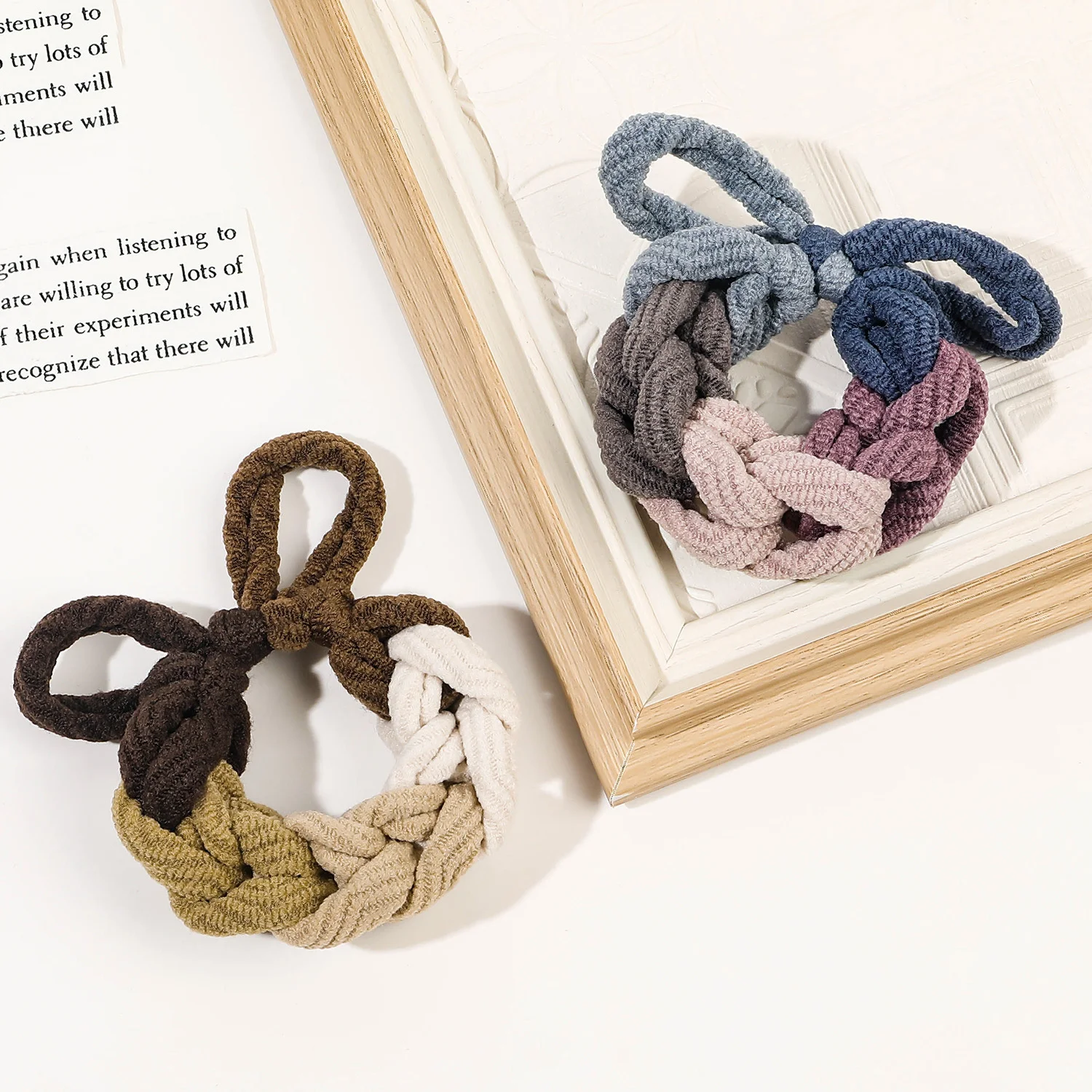 Neues Design Schleife Haargummis Band Buntes handgewebtes Haarseil für Frauen Hochelastische Haargummis Haarband Pferdeschwanz Haarschmuck – Detail 6