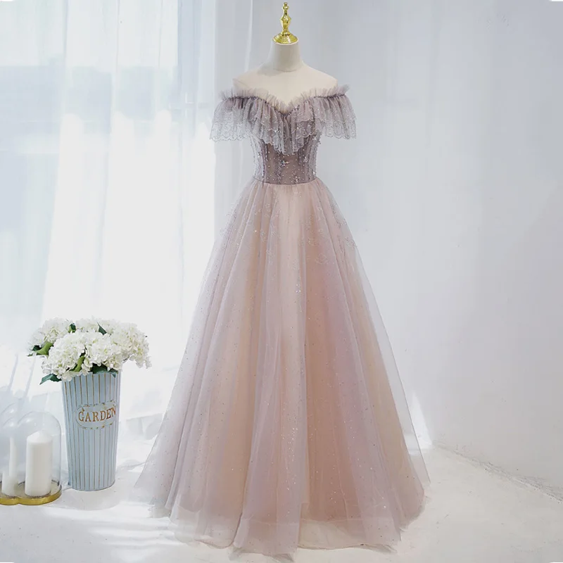 

Boat Neck Elegant Evening Dress Sequins Beads Short Sleeves Pleat Floor Length A-Line New Plus Size Women party Dresses B2536