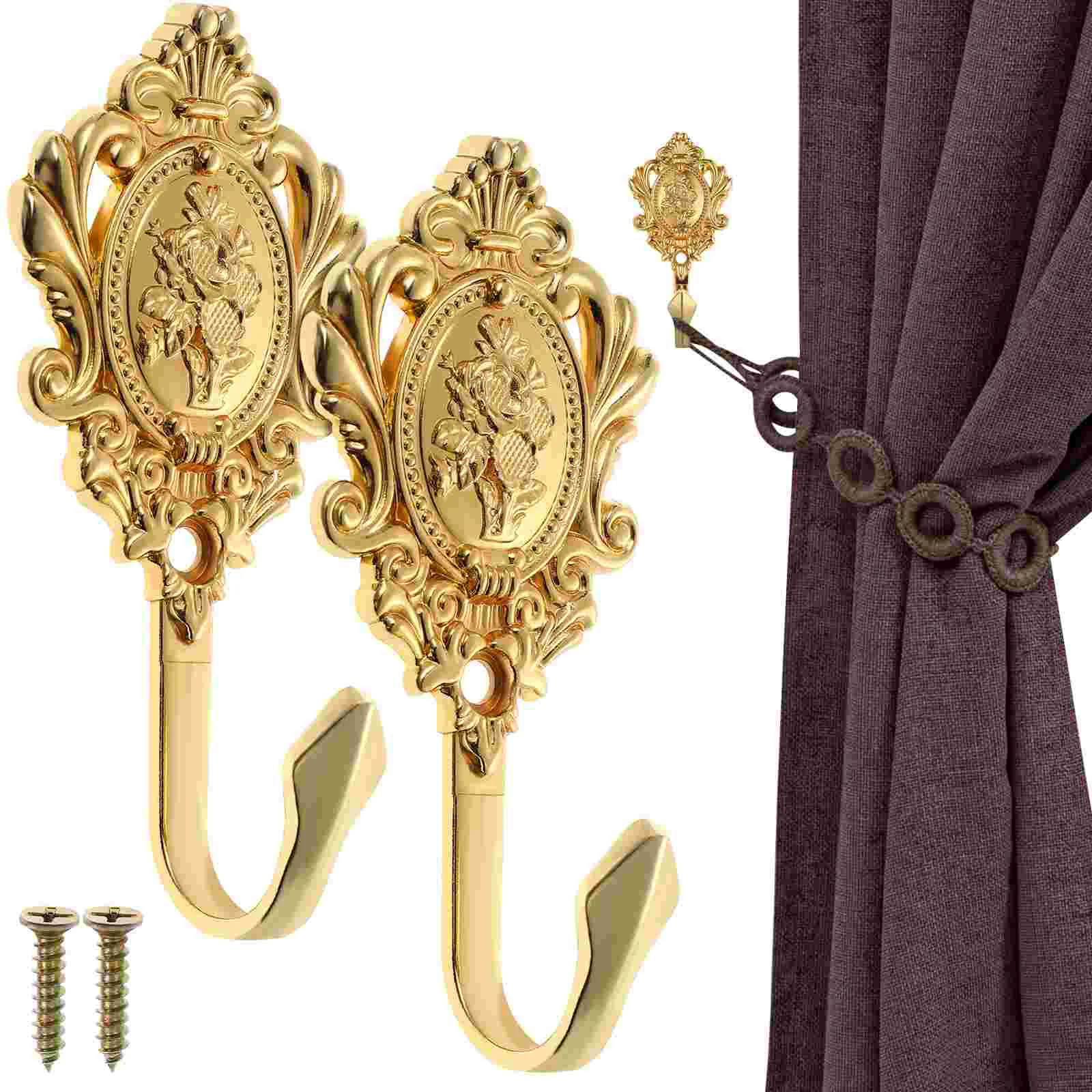 2 Pcs Rose Tie Backs Gold Curtain Tiebacks Drape Holdbacks Vintage Hooks for Walls Magnetic Force