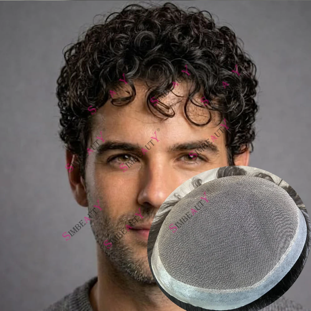 15mm Afro Curly 100% Human Hair Toupee Lace Top PU Hairline Capillary Prosthesis Loose Curl 20mm Super Natural Looking Men's Wig