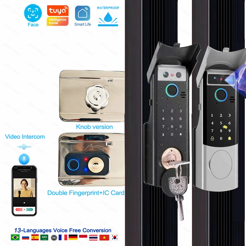 

Водонепроницаемый умный замок, удаленное приложение, видеодомофон, 3D распознавание лиц Tuya, умный дом, пароль от отпечатков пальцев, IC-карта, дверной звонок, клавиатура