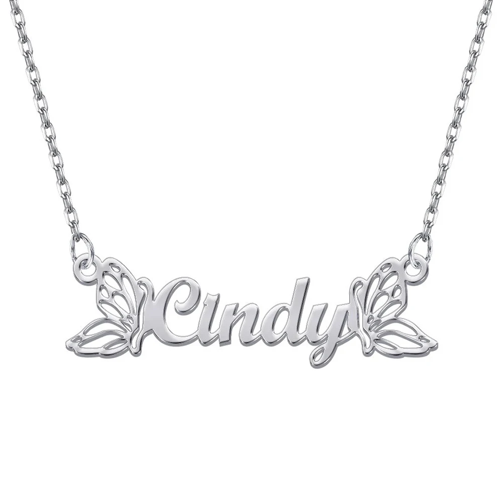 Sipuris Personalisierte Schmetterlings-Namenskette aus Edelstahl, Zierliche Namensschild-Anhänger mit Zwei Schmetterlingsflügeln, Schmuck, Geschenke für Frauen – Detail 8