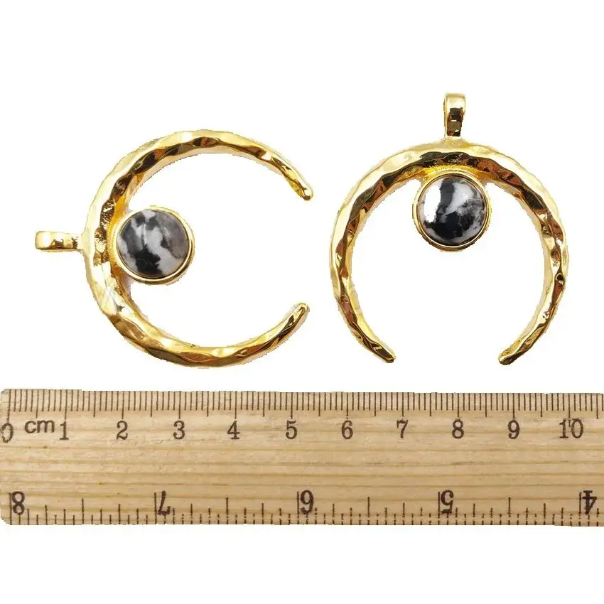 

WT-P1116 Подвеска в форме полумесяца из желтой латуни с натуральными камнями, аксессуар для изготовления украшений и создания ожерелий