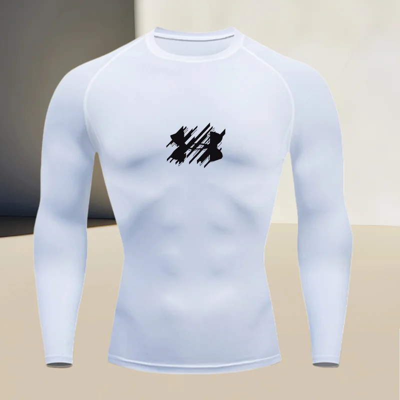 Herren-Langarmshirt mit Rundhalsausschnitt, Kompressionsshirt für das Fitnesstraining, schnelltrocknend, aus hochelastischem und atmungsaktivem Stoff.