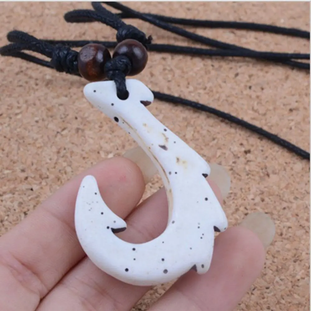 Fashion Maori White Tribal Hawaiian Ethnic DIY Jewelry Fish Hook Handmade Pendant Necklace