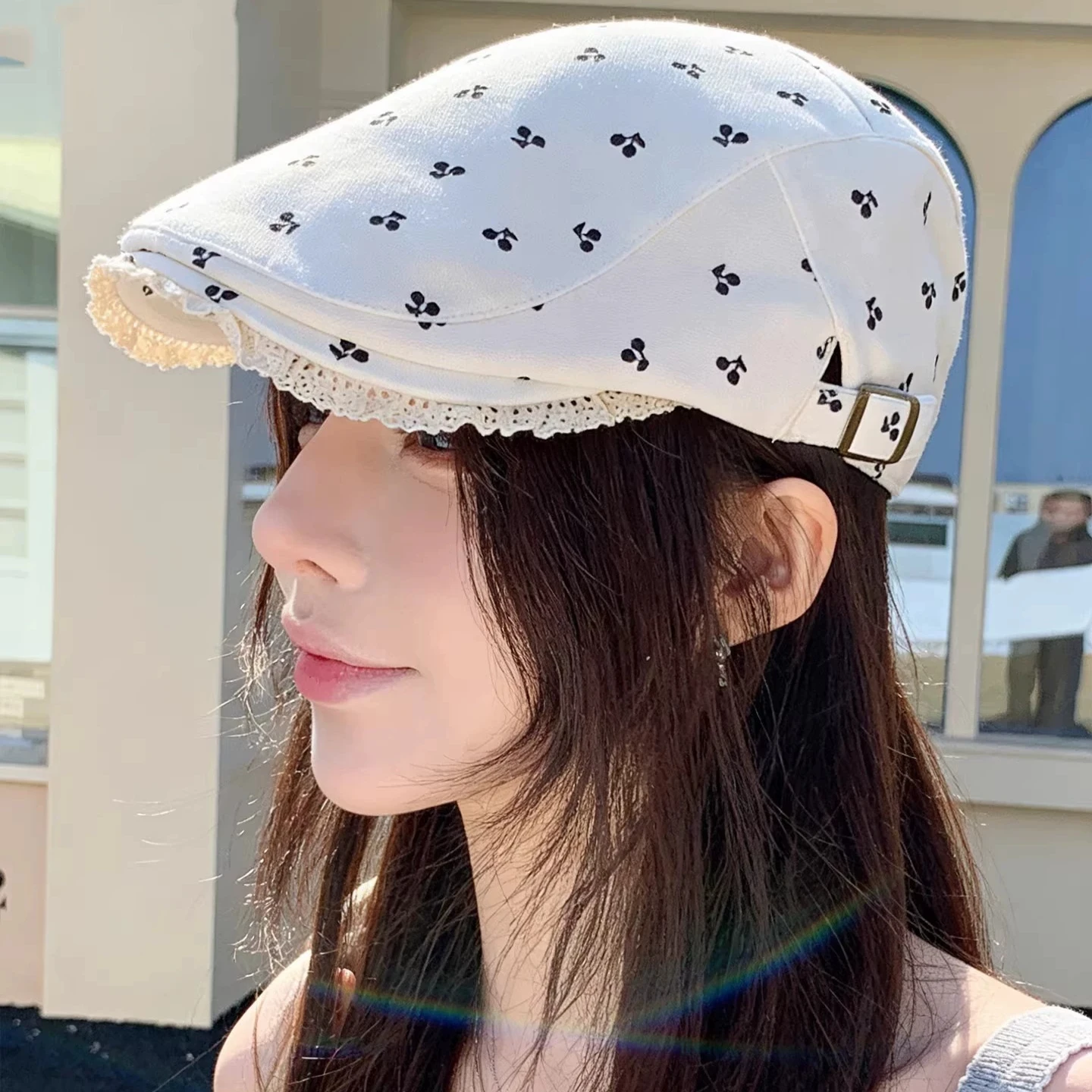 New female big head circumference showing face small French beret retro lace painter hat