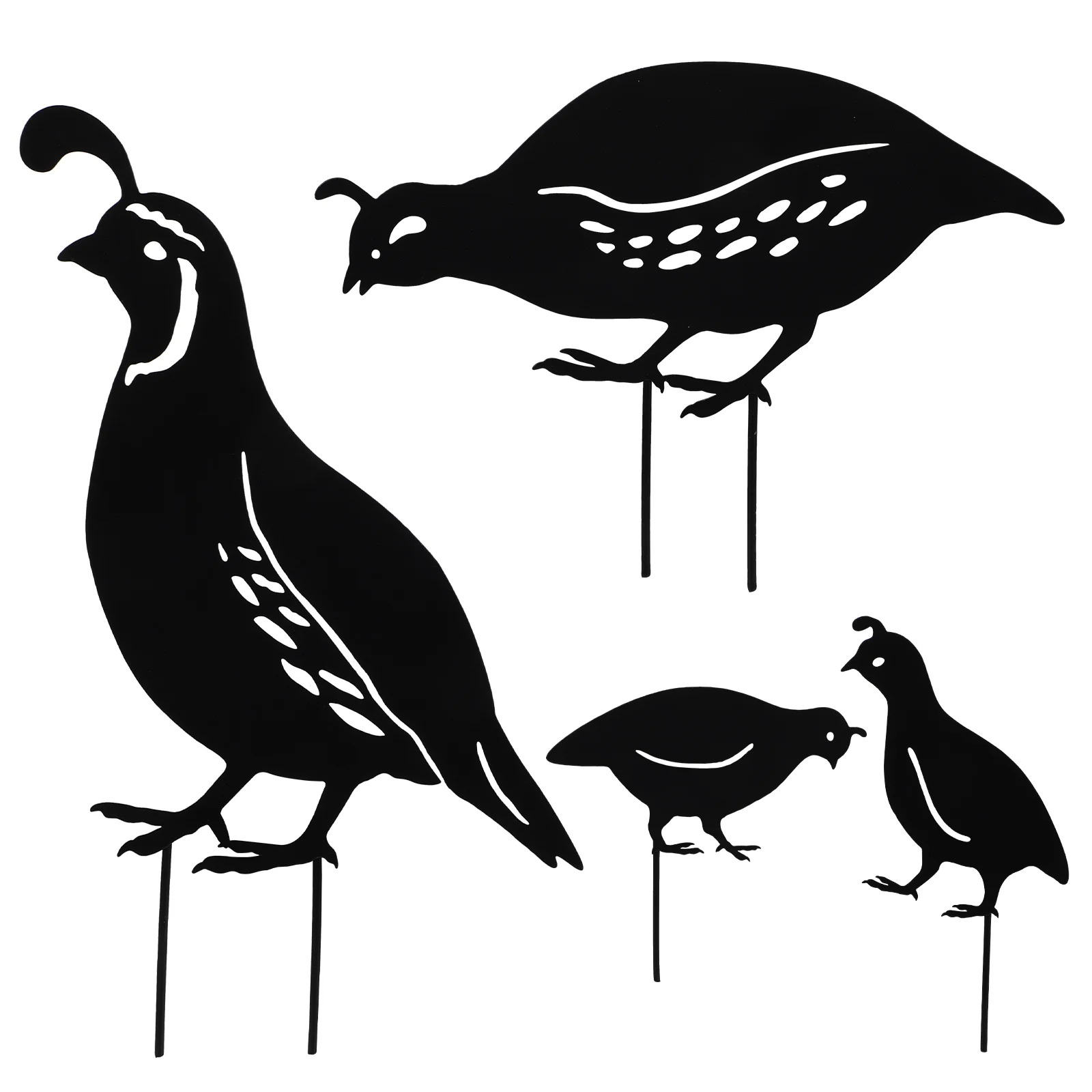 

4 Pcs Quail Wrought Iron Ornaments Family Silhouette Garden Decor Outdoor Decorations Metal Adornment Kit Birds Lawn