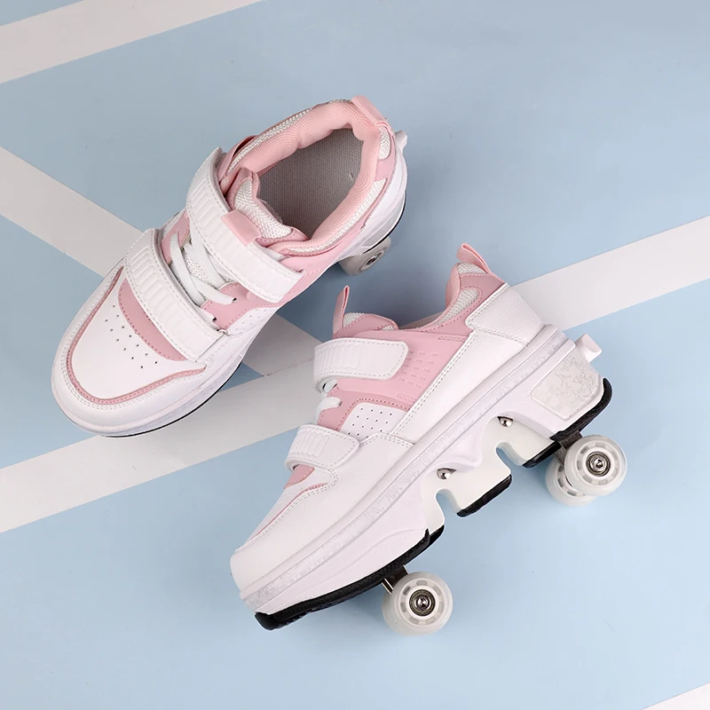 Children Wheels Shoes Roller Sneakers With 4 Wheels Skates Adult Runaway Parkour Deformation Shoes For Women Men Youth Kids Gift