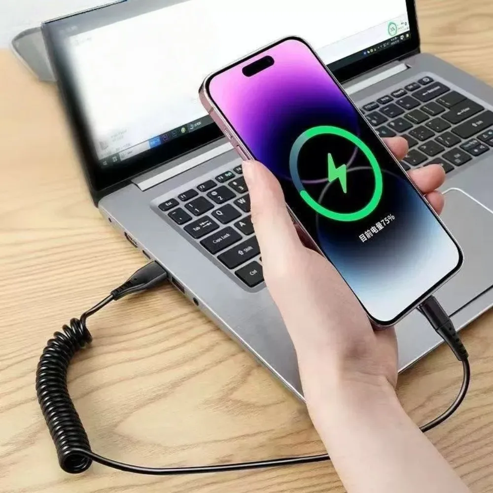 PD120W C-to-C-type Cable 5A Cable Fast Charging USB Data Cable Dual Typec Car Phone Spring Retractable Flash Charging Cable