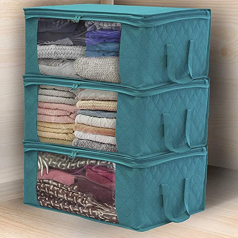 1/3PCS Clothes Storage Bag Organizer with Handle Zipper for Comforters Blankets Bedding Container Foldable with Clear Window