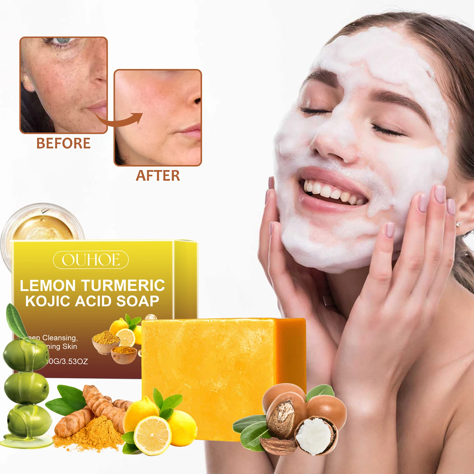 Lemon Turmeric Handmade Soap Lemon Kojic Acid Soap Bath and Facial Soap Strongly Moisturizes and Cleanses The Skin