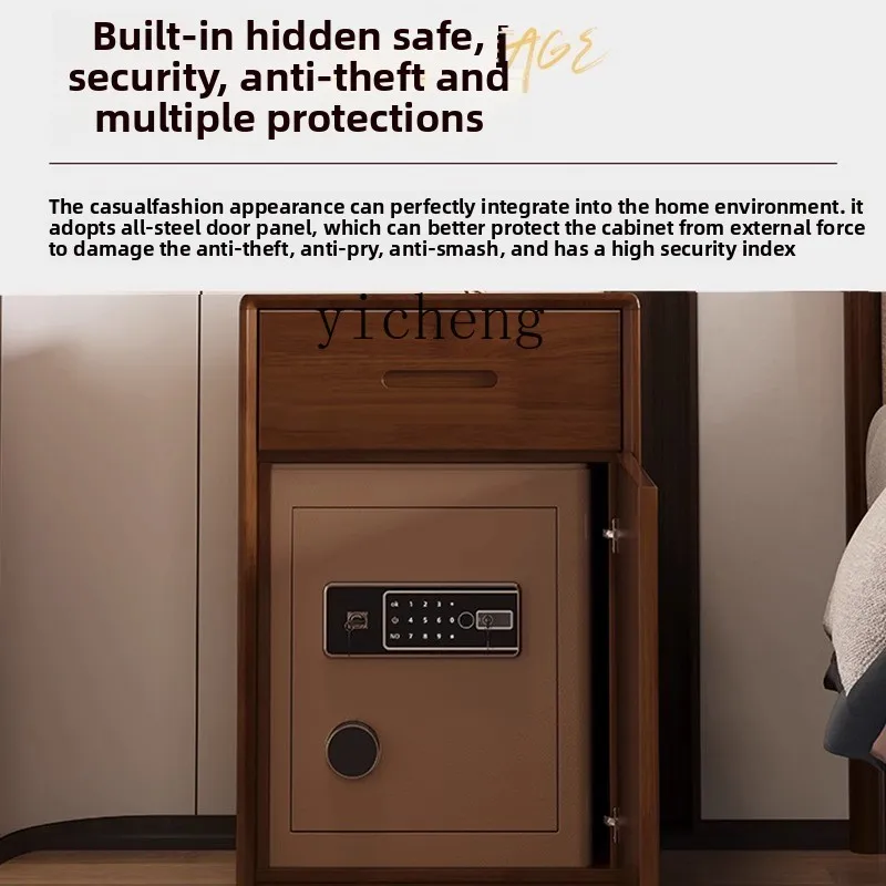

Integrated with lock household multi-functional locker bedside safe box solid wood insurance bedside table