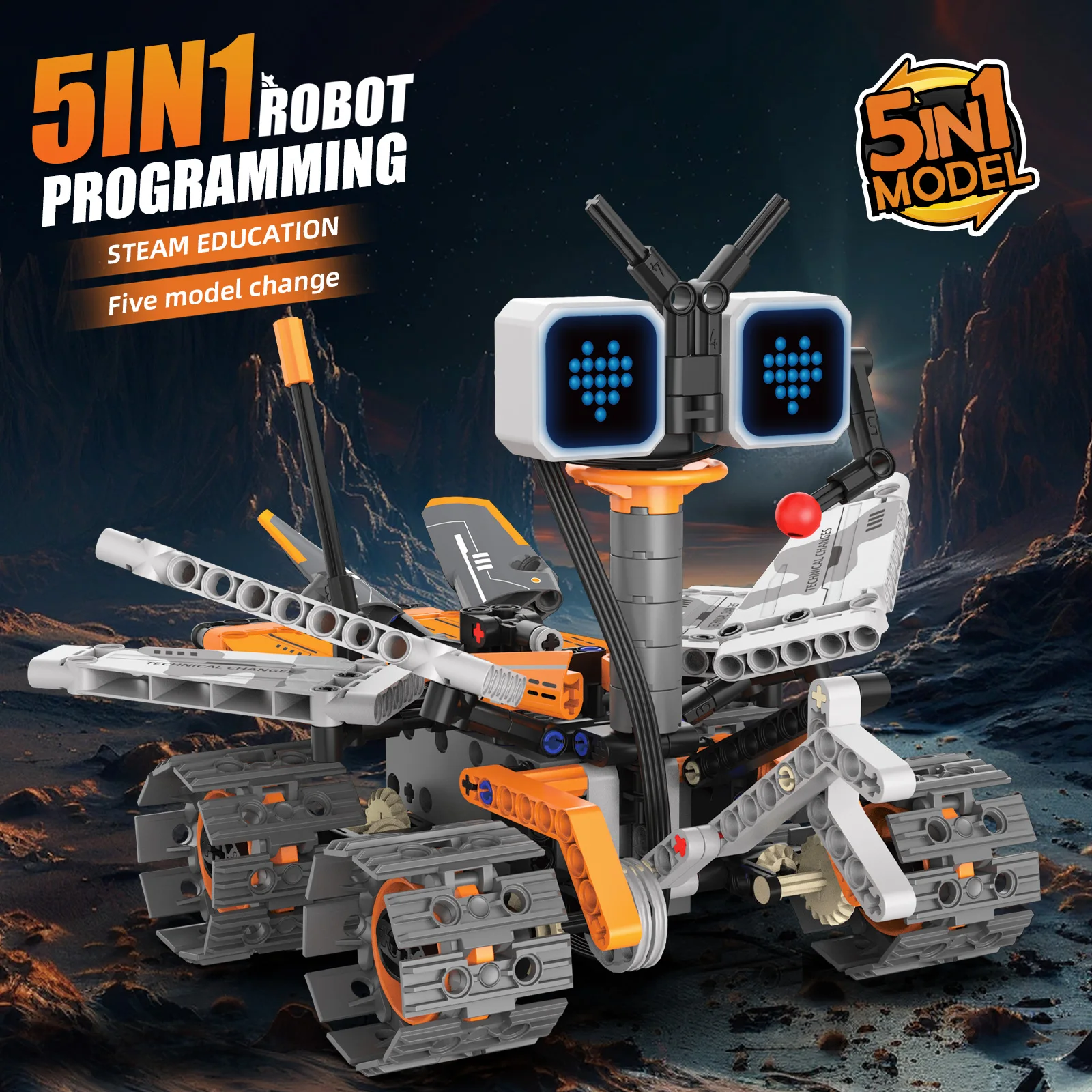 5-in-1 robot building blocks assembly, 2.4Ghz remote control rover model assembly, DIY building toy, children's birthday gift
