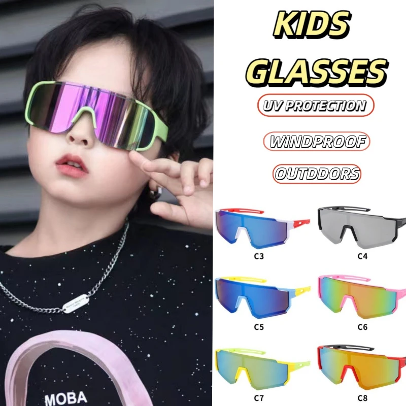 2025 New Arrival Fashion Outdoor Kids Glasses Square Frame Cycling Sunglasses Windproof UV Resistant Plastic Eyewears