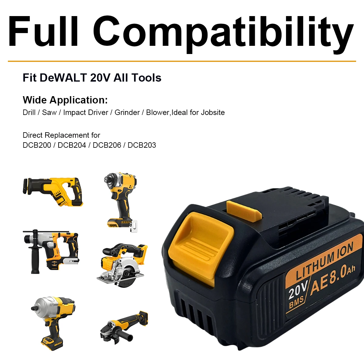

20V MAX 8Ah Upgrade Lithium Battery Fast Charging Replacement For DeWALT Cordless Drill Impact Wrench Power Tools