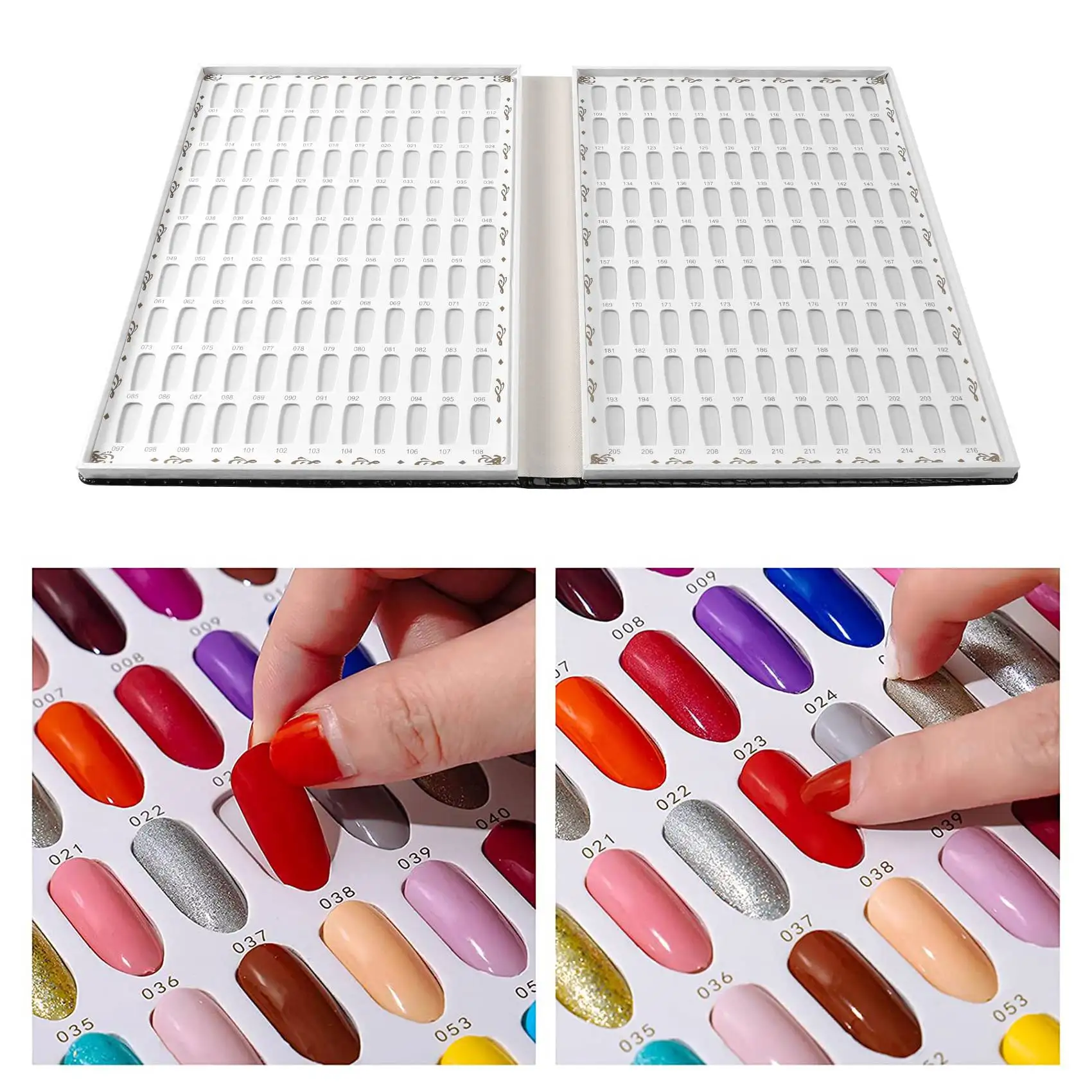 216 Colors Nail Tips Display Book DIY Nail Art Showing Shelf Gel Color Card Chart Painting Display Board Black