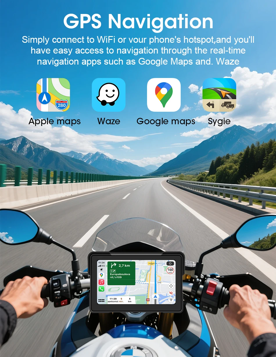Srnubi 7-Zoll-Motorradradio für BMW R1200GS/ R1250GS/ R1300GS /S1000XR, kabelloses Carplay und Android Auto, GPS-Navigation, PND – Detail 6
