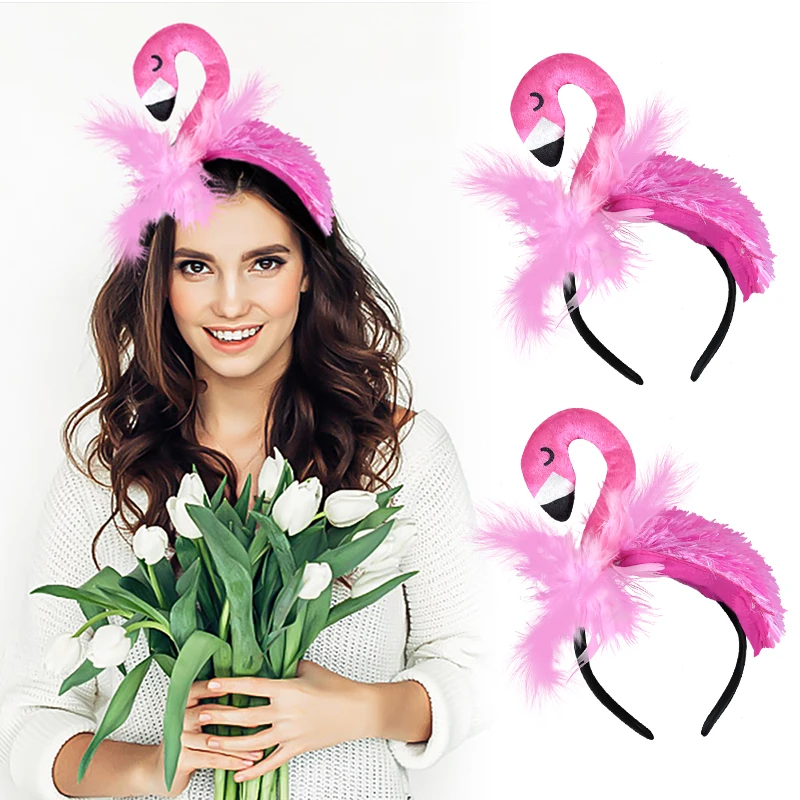 

Flamingo Headband Handmade Velvet Animal Headband Cosplay Costume Dancing Headdress Performance Birthday Party Hair Accessories