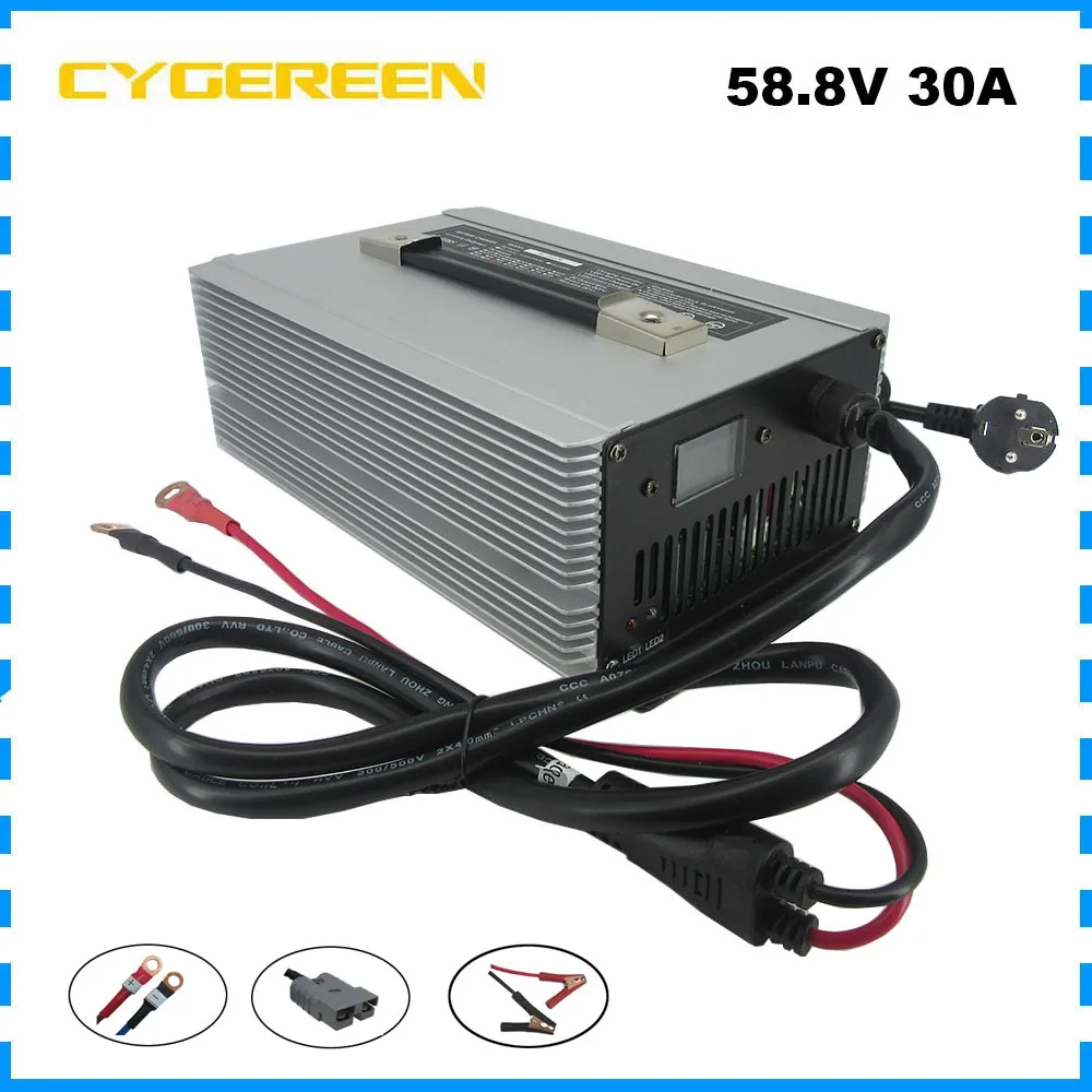 

52V 30A 14S Li ion Fast Charger 58.8V 100AH 200AH 300AH Lithium Forklift RV Solar Battery Smart Charger 20A 25A