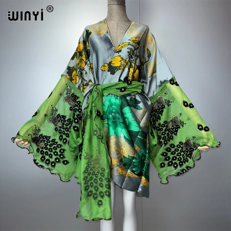 WINYI Sommer Boho Kimono Urlaub Party sexy Strickjacke Bademode Strand Cover Up Strand Outfits Frau lose Kleid Mode Kaftan Mantel