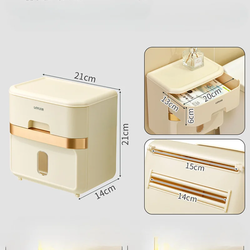 Punch-free Waterproof Paper Towel Box Bathroom Wall-Mounted Toilet Paper Holder Double Layer Design Toilet Roll Paper Tube Rack