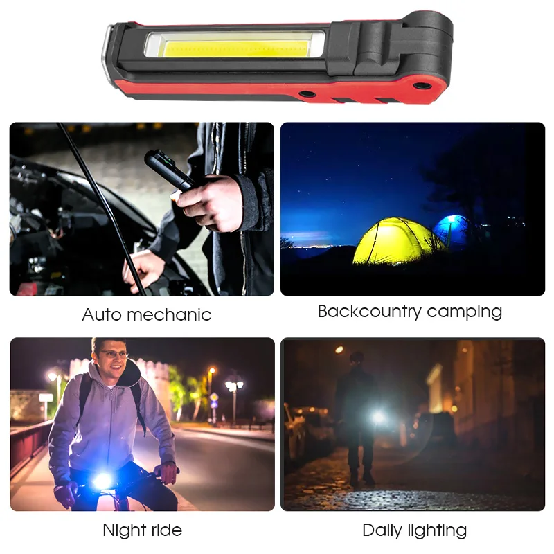 USB Rechargeable Flashlight Working Light Camping Waterproof Torch Built-in Battery COB LED Lantern Linternas with Magnet/Hook