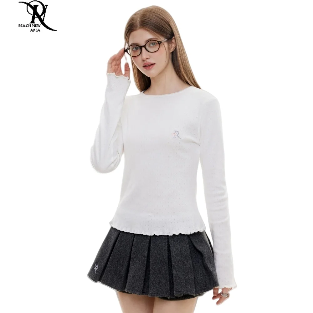 White Round Neck 100 Cotton Basic Layering Slim Fitted Tops Woman Women's Long Sleeve Top 2025 Autumn Designer Clothing Woman