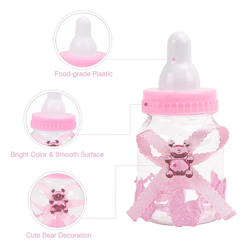 24pcs Mini Plastic Bottle for Baby Boy and Girl Party Favor Gift Bags Feeder Style Candy Bottle Baby Shower Favor Decorations