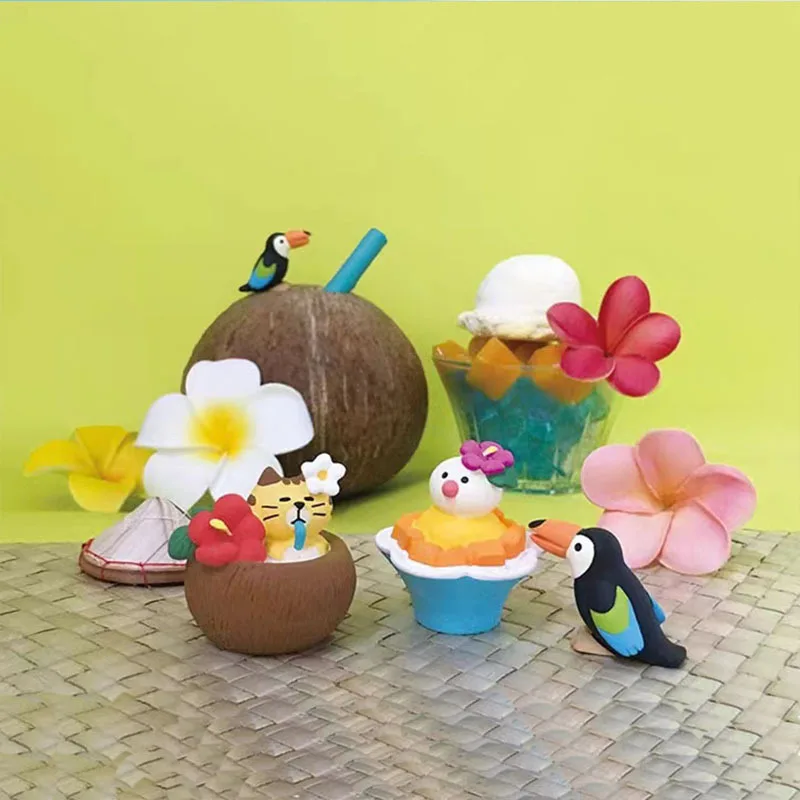 شخصيات حركة قطة ألعاب مصغرة ، أزياء إبداعية ، داخل السيارة ، زخرفة راتنج سطح المكتب ، إكسسوارات هدية ، سلسلة جزيرة صيفية