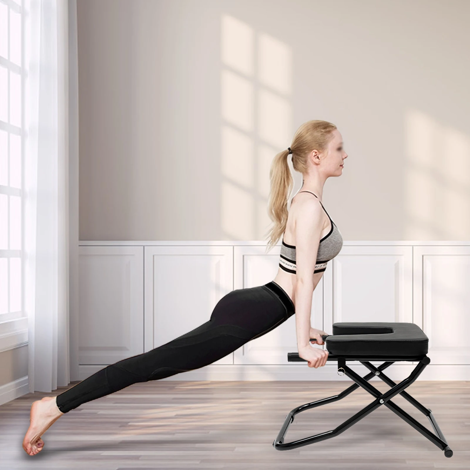 

Yoga Handstand Trainer Bench and Stand with Pull Pin&Anti-slip Pads and Comfortable Panel Suitable for Students, Office Workers