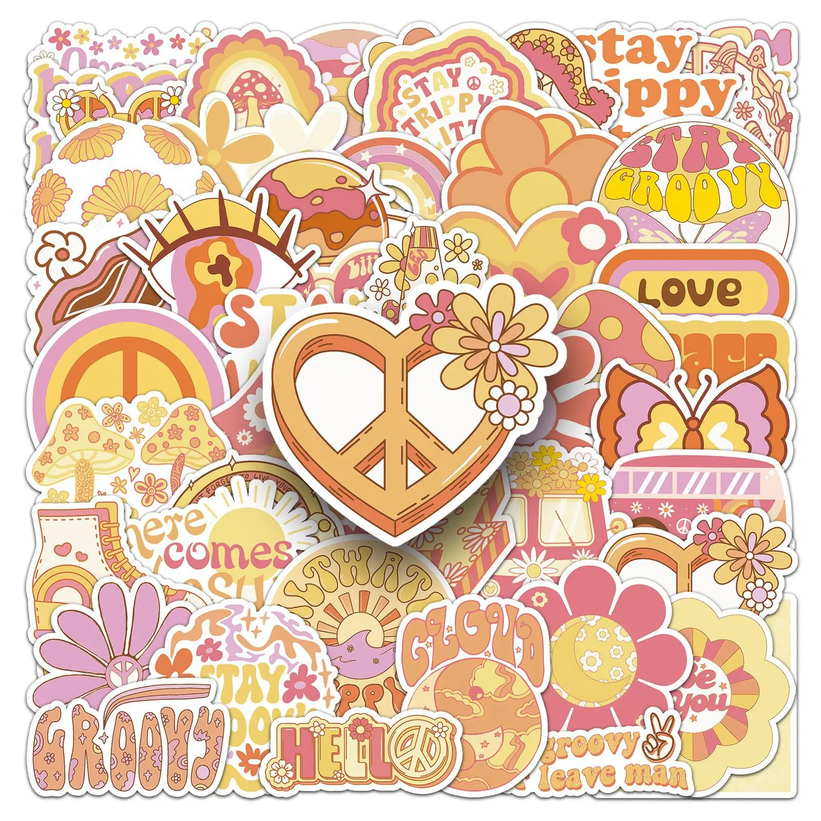 

10/50PCS Hippie Love&Peace Graffiti Stickers Small Fresh Cartoon Decal DIY Phone Case Water Cup Laptop Desk Refrigerator Kid Toy