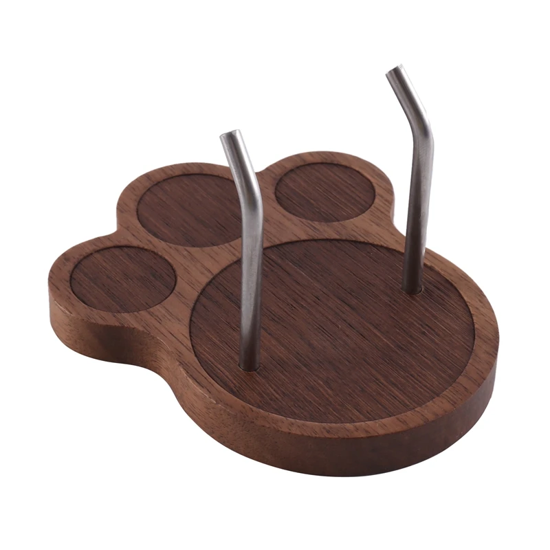 Lovely Bear Paw Shape Hanging Storage Rack Walnut Storage Rack With 2 Stainless Steel Hooks Suitable For 51/54/58Mm Portafilter