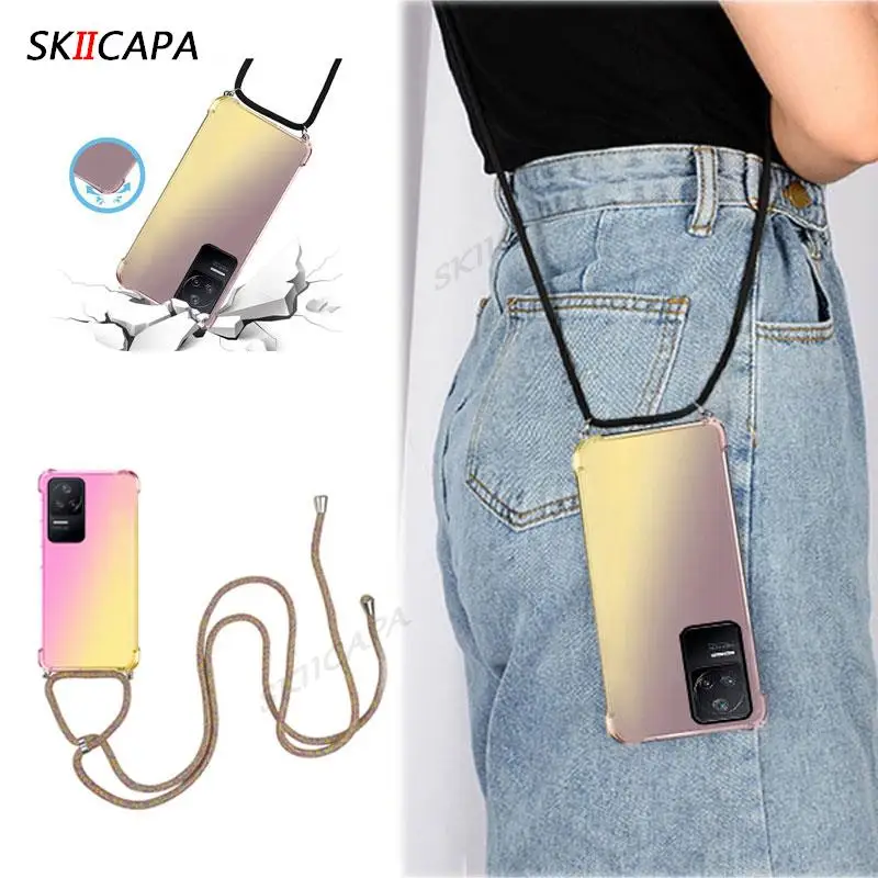 

Для poco F4 5G чехол для телефона с ремешком через плечо для POCO F4 X4 GT M4 Pro X4Pro redmi K50 Gaming K40S Мягкий силиконовый чехол с градиентом