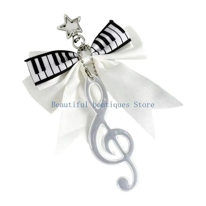 U4LF Star Clasp Keychain Charm with Music Note Pendant, Ribbon Detail and Piano Key Print for Bags, Keys and Zippers