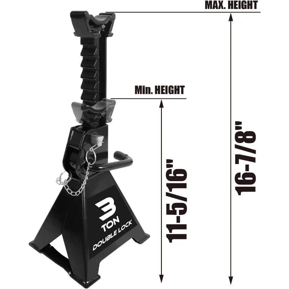 ヘビーデューティースチールジャックスタンド：ダブルロッキングピン、3トン（6,000ポンド）容量、ブラック、ペア