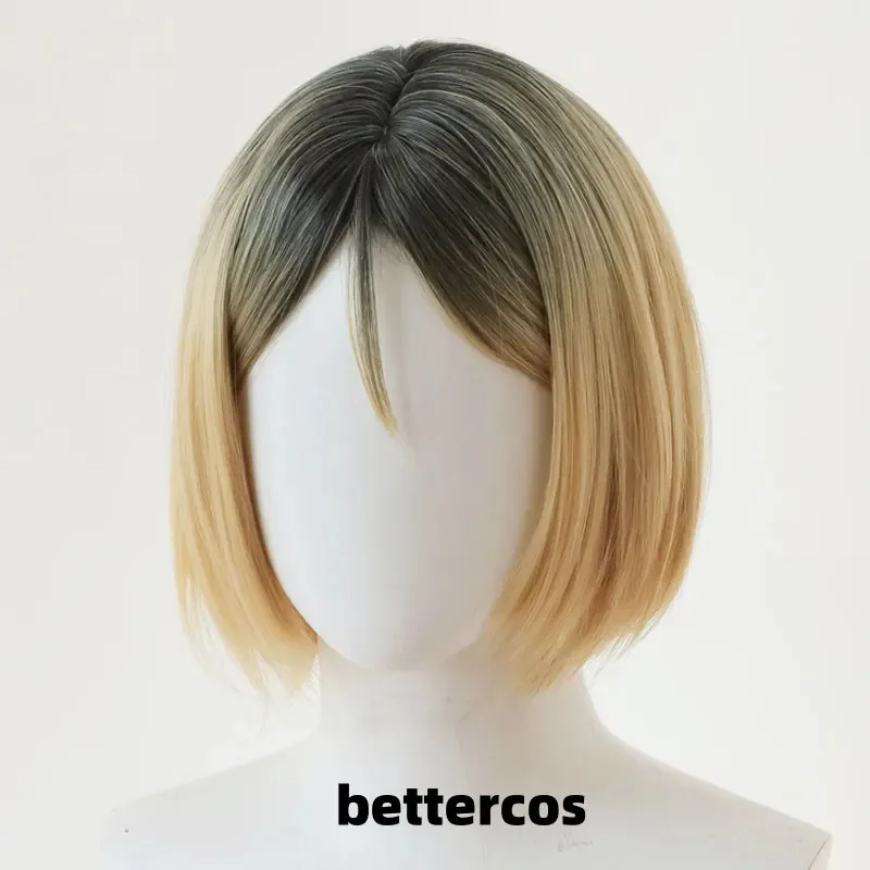 ¡Nuevo! Peluca de Cosplay sintética Kozume Kenma, peluca corta de Anime de 30cm con gradiente de teñido, pelucas sintéticas resistentes al calor para Halloween + gorro de peluca