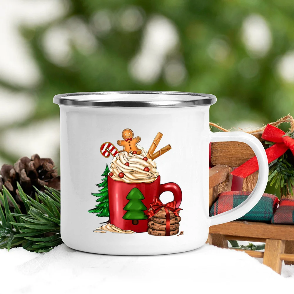 عيد ميلاد سعيد ومشرق طباعة المينا القدح عيد الميلاد أكواب القهوة عيد الميلاد حفلة البيرة عصير شرب أكواب شاي عيد الميلاد عطلة هدية كوب #6